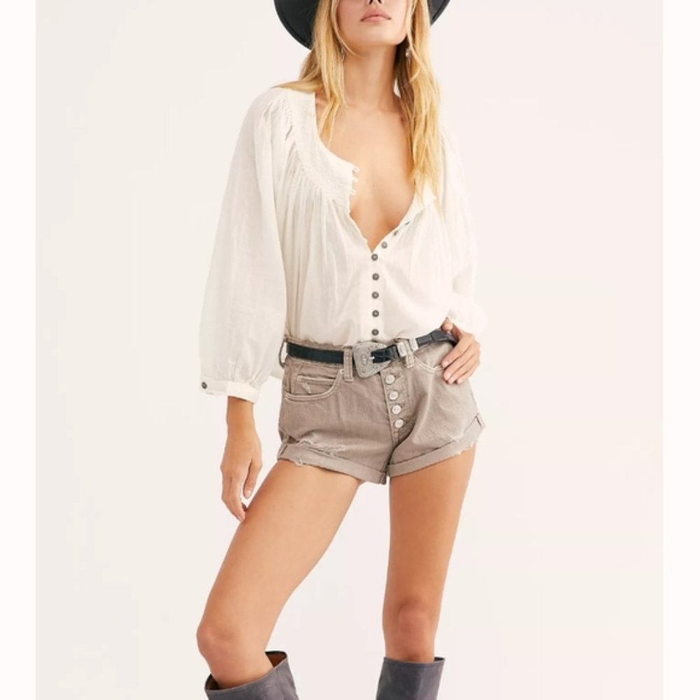 Free People White Buttondown Blouse Top - Picture 2 of 9